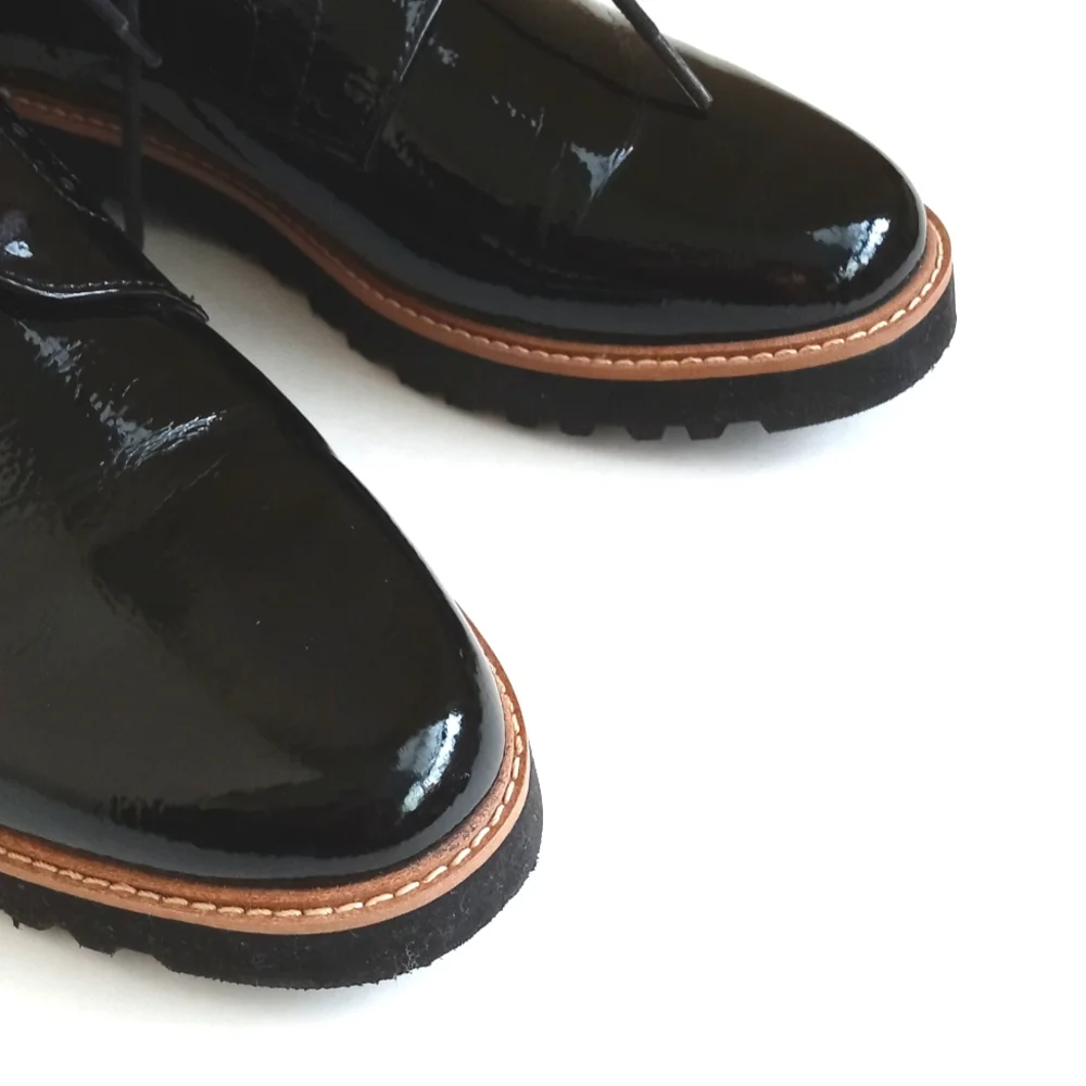 Franco Sarto Black Patent Leather Loafer Brogues Oxford Lace Lug Sole Shoes 8 - Picture 4 of 10